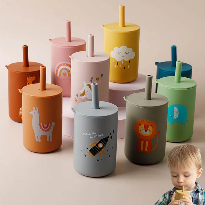 Cartoon Silicone Cup with Straw