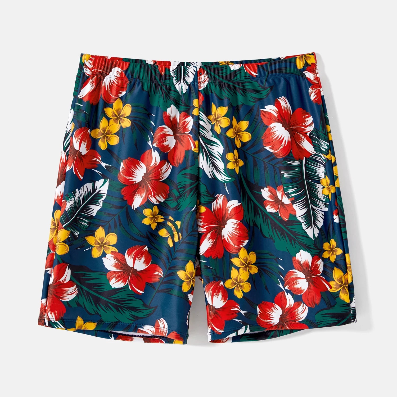 Family Matching Swimsuit Floral Print & Solid Spliced Ruffle Trim One-piece Swimsuit and Swim Trunks