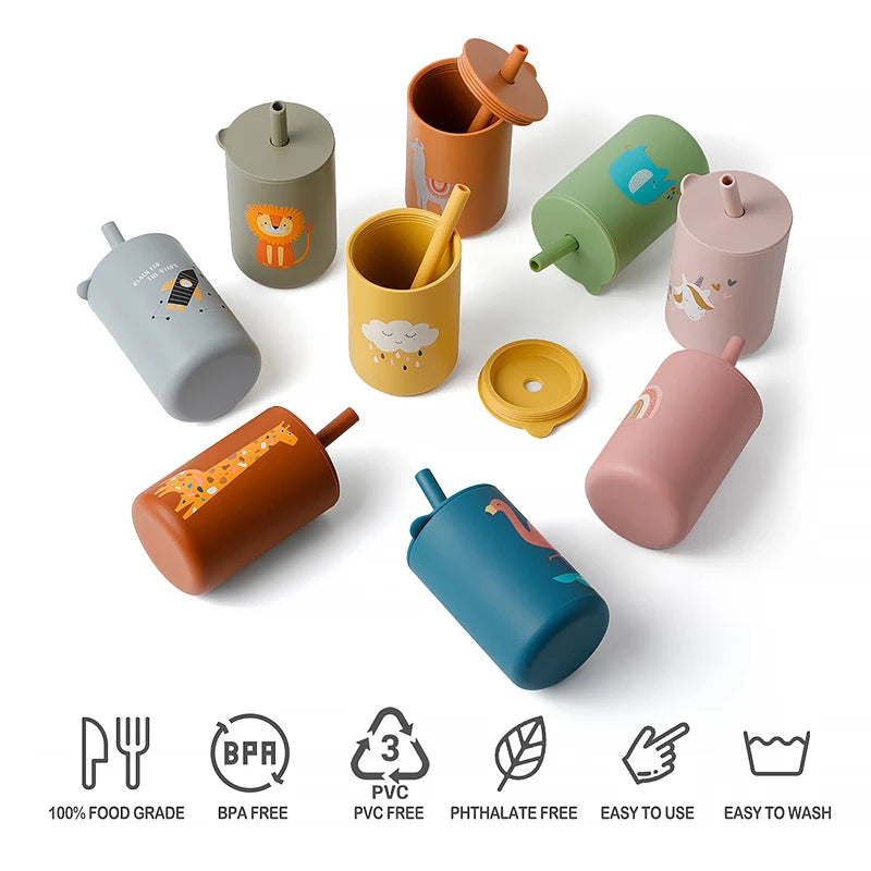 Cartoon Silicone Cup with Straw