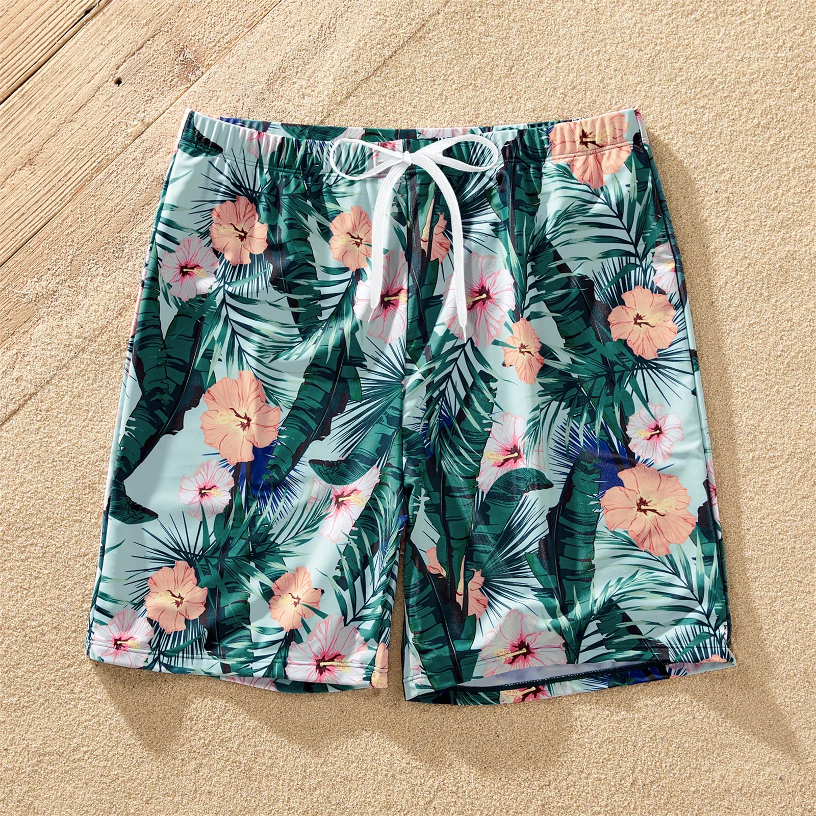 Family Matching Swimsuit Tropical Print Ruffle Trim Spliced One-piece Swimsuit or Swim Trunks