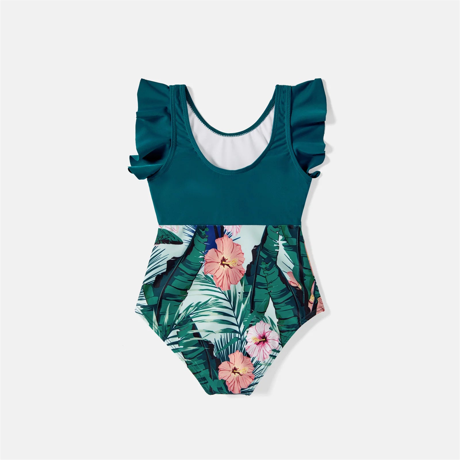 Family Matching Swimsuit Tropical Print Ruffle Trim Spliced One-piece Swimsuit or Swim Trunks