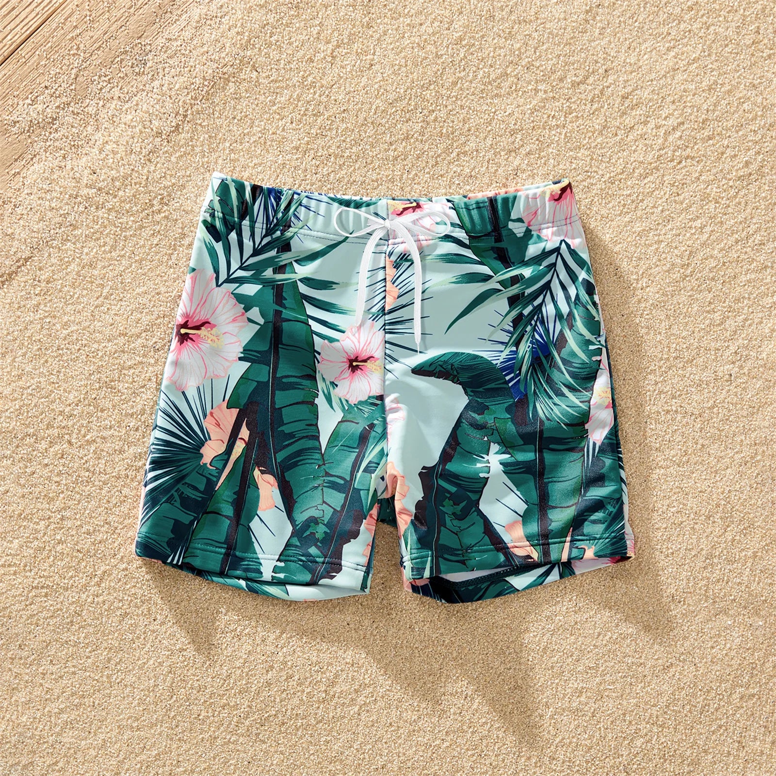 Family Matching Swimsuit Tropical Print Ruffle Trim Spliced One-piece Swimsuit or Swim Trunks